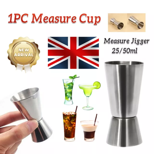 25 /50ml Cocktail Jigger Dual Spirit Steel Measure Cup Shots Gin Rum Bar Pub Jug