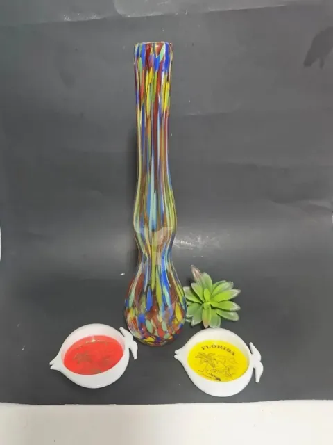 Vtg Pier 1 Studio Art Glass Bubble Drip Swirl Confetti Vase 13.5" Tall Rainbow