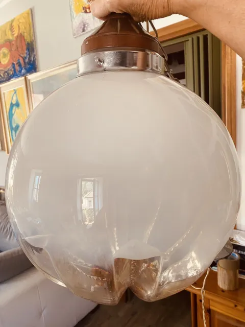 Lampadario vetro Mazzega boccia Murano metallo e cristallo vintage made in Italy