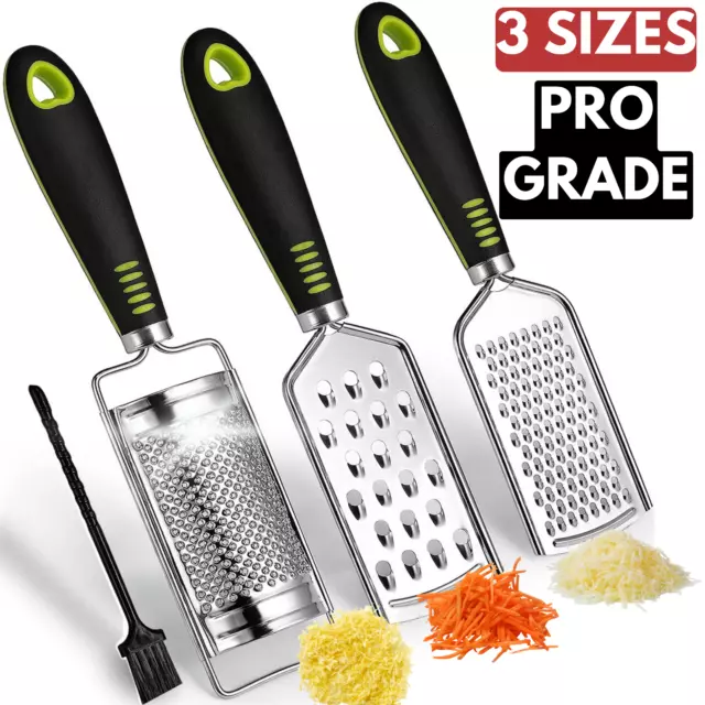 3x Grater Set Handles Zester Lemon Stainless Steel Cheese Ginger Garlic Nutmeg