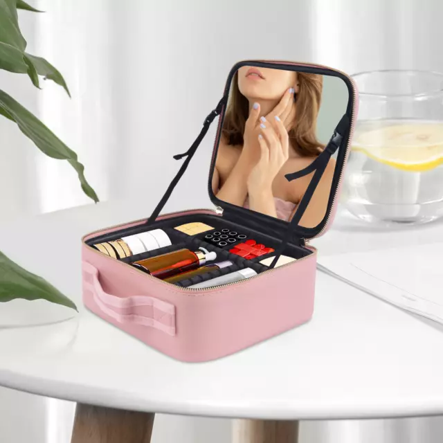 Caja de cosméticos organizador de maquillaje bolsa de cosméticos caja de almacenamiento con espejo