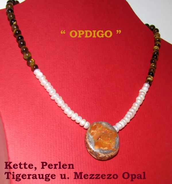 Opale Mezzezo, œil de tigre, perles - chaîne - "OPDIGO"