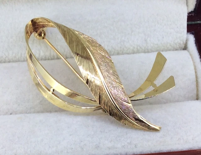Stunning Rare 9K 9Ct Yellow Gold Andreas Daub Feather Design Brooch