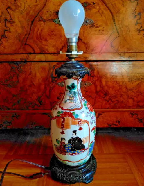 China Porzellan chinesisch chinese porcelain Vase Lampe SIGNIERT Original Montur