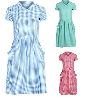 Girls Gingham School Summer Dress with Pockets and Lace detail Age 3-12y