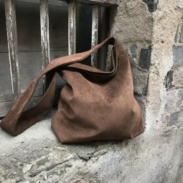 Corduroy Velvet Tote Bag Handbag Crossbody Vintage Look Zipper Closure Simple
