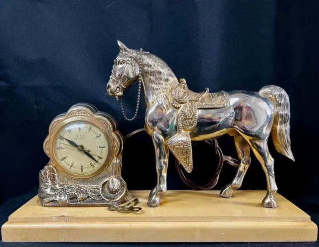 1950s United, Self Starting, Brass Finish, Mantle Clock with Horse, No. 315, T&W