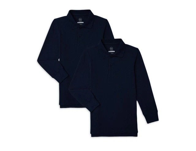 Wonder Nation Boy's Husky School Uniform Long Sleeve Pique Polo T-shirt,2 Pack L