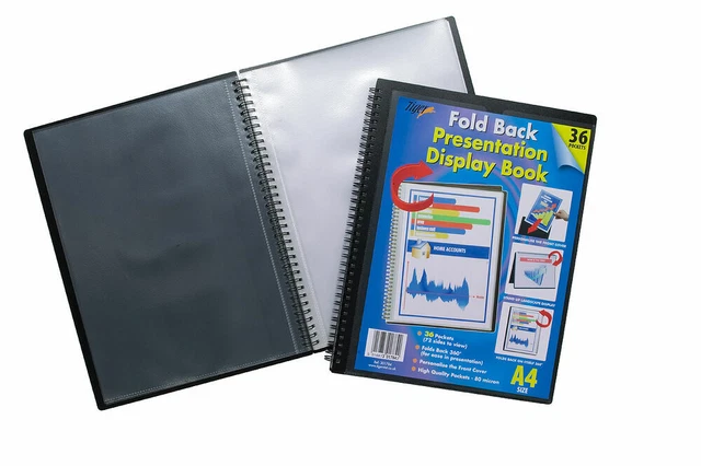 36 POCKET A4 Fold Back Certificate Display Book Portfolio Wiro Folder ...