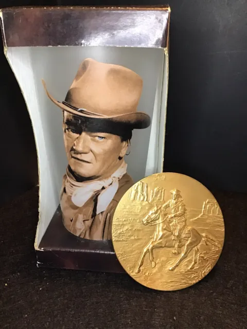 John Wayne The Duke Collection Glass Barware 6 1/2"  & Bronze Coin 3”