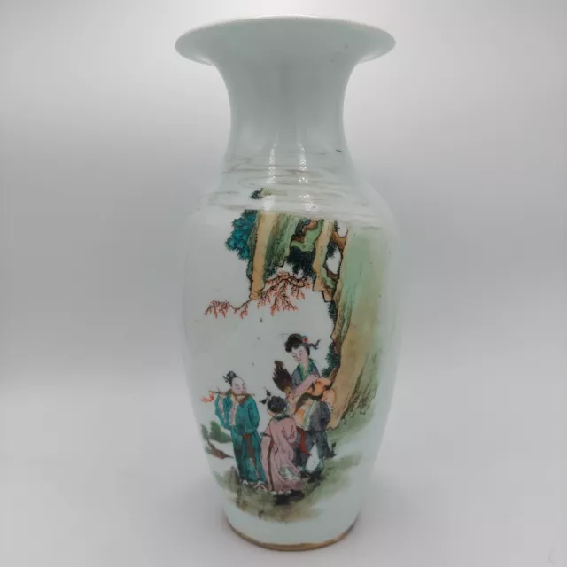 Antique Chinese Famille Verte Qing Inmortals Qianjiang Republic Porcelain Vase