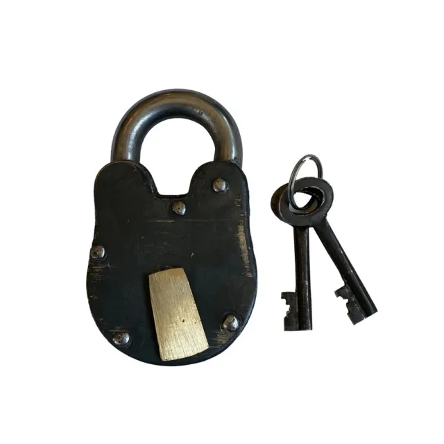 Old Fashion Style Iron Lock and Keys with Brass Cover Plate