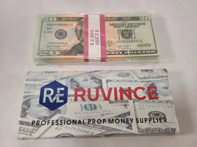 $2000 RUVINCE Motion Picture Money • $20 Bills REPLICA COPY MONEY