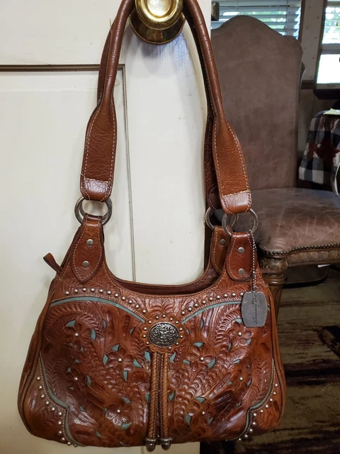 american west tooled leather purse