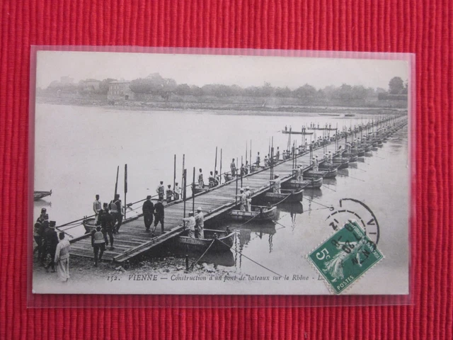 Cpa Written Stamp Vienna Building A Boat Bridge Over The Rrone Genie