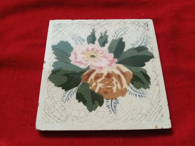 1 Piece Old Art Deco Printed Design Majolica Ceramic Tiles 0309 2