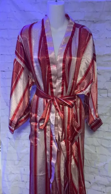 Vintage Christian Dior Monsieur Red  S M L OS Robe Smoking Jacket Dot Silky Long