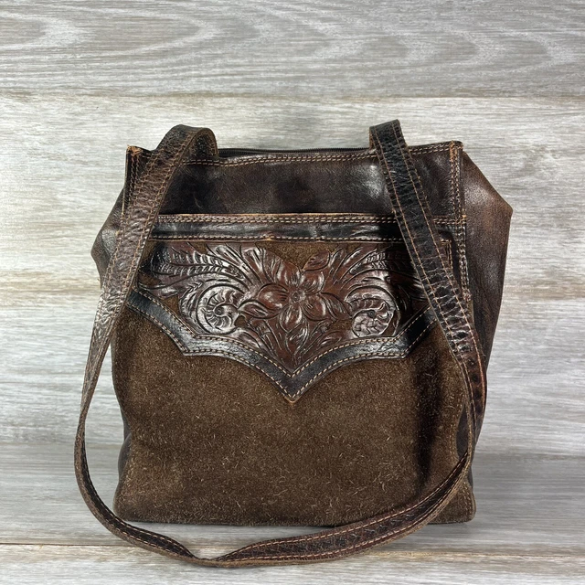 American West Handmade Embossed Tooled Genuine Leather Shoulder Bag Purse