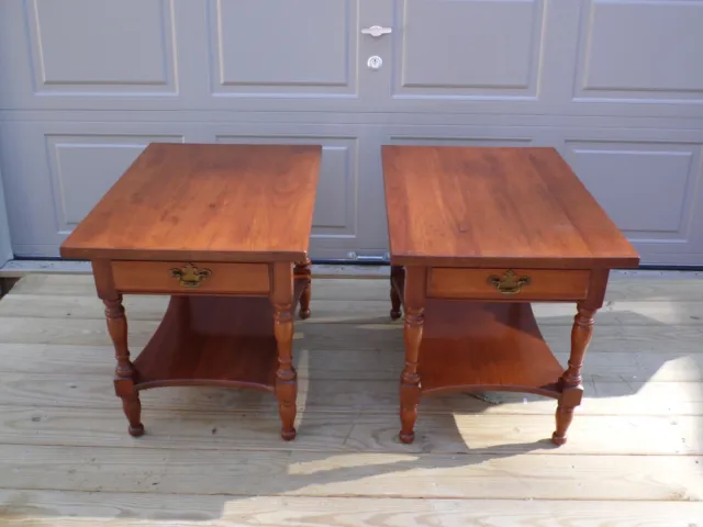 Vintage Pair Harden Solid Cherry 2 Tier End Tables Nightstands