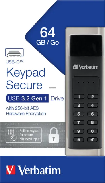 Verbatim USB Stick 64GB Speicherstick Keypad Secure AES 256 Bit TYP C USB 3.2
