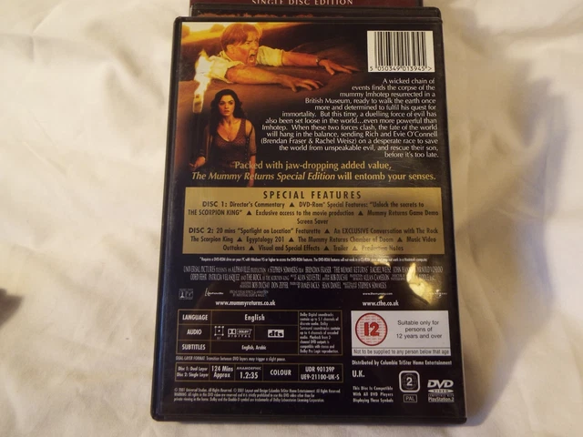 THE MUMMY RETURNS DVD, Special Edition, UNLEASHED, 2 Discs, Cert 12 £1. ...