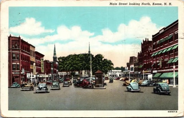 Vtg Keene NH View of Main Street Looking North Classic Cars 1940s Postcard