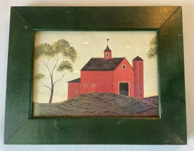 Warren Kimble Print, American Folk Art Red Barn Framed Green Picture