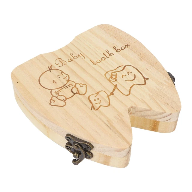 Wooden Baby Tooth Keepsake Box Tooth Fairy Holder Storage Organizer