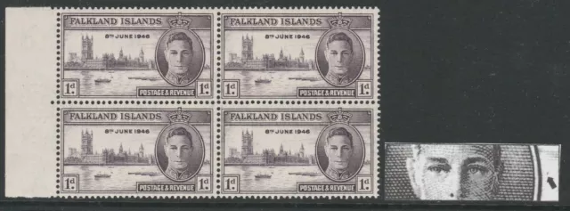 Falkland Is. 1946 1d Victory with Spot to right of portrait R 5/1 SG 164 Mnh.