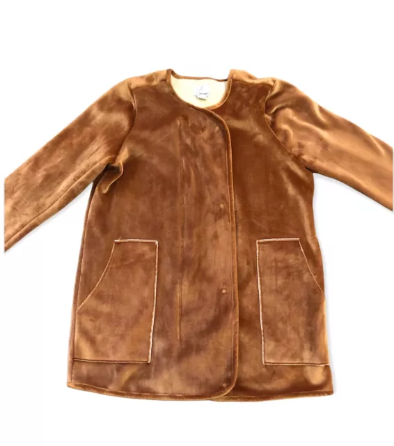 Velour Cardigan Jacket Full Zip Snap Front Lined Women Size L J2 Jou Jou Caramel