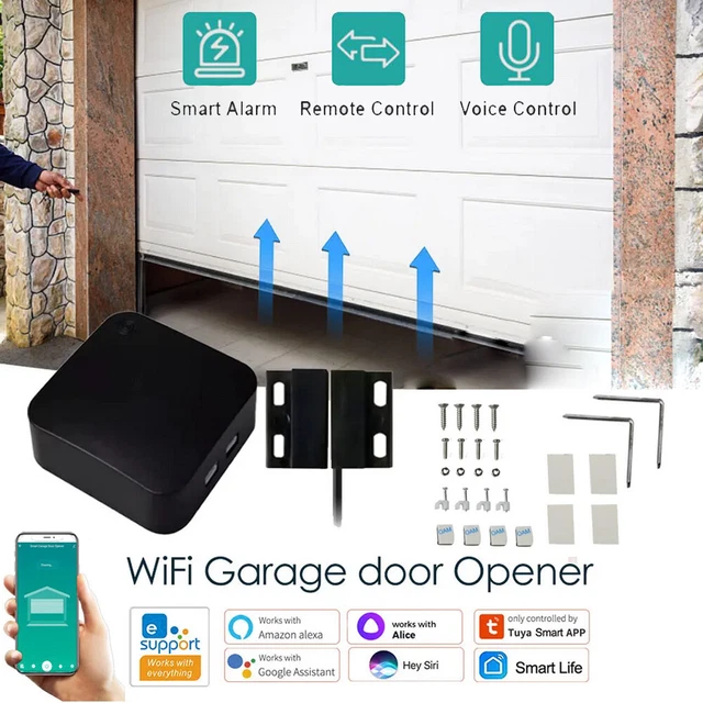 Wifi garage door opener works with Alexa/Google Home remote, your garage door anywhere to location, compatible with most brand ports for Garage Smart Life Tuya app