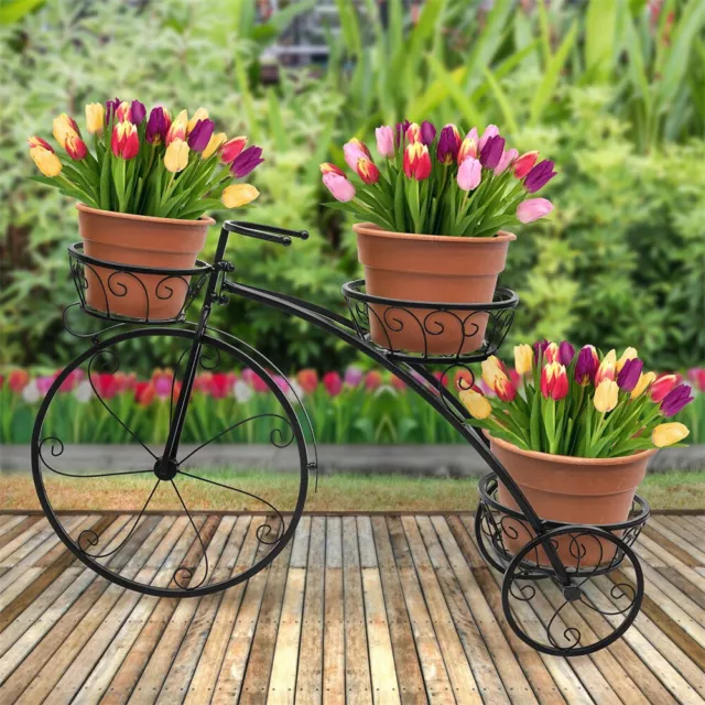 Heavy Duty Metal Bicycle Plant Stand Flower Pot Cart Holder Garden Home Art Deco