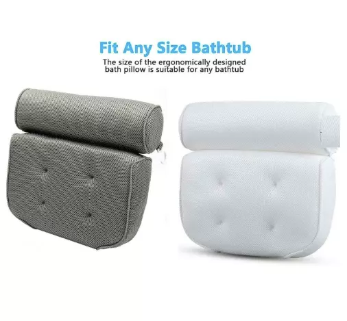 Bath Pillow Spa Head Rest Neck Support Back Comfort Tub Holder White/Grey  UK