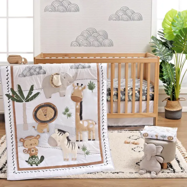 Safari Serenity 4 Piece Organic Cotton Unisex Baby Crib Bedding Set Peanutshell