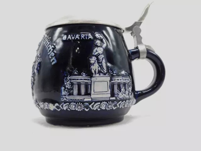 Vintage Lidded Beer Stein Cobalt Blue Hofbrauhaus Bavaria 4"