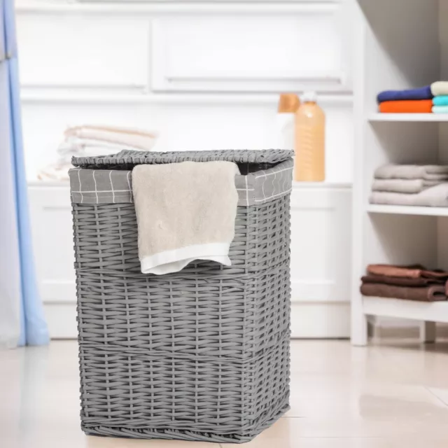 Wickerfield Grey Painted Rectangle Wicker Laundry Basket with Lining and Lid