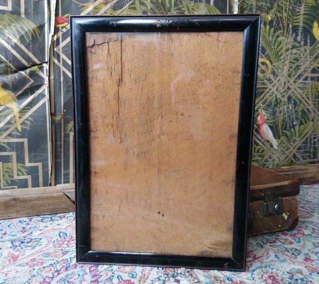 Antique Art Deco 1920s Black Ebonised Wood Painted Picture Frame Reclaimed