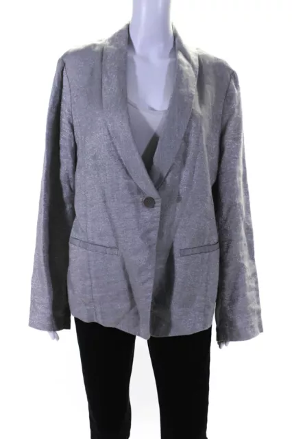 Eileen Fisher Womens Linen Metallic Collared One Button Blazer Gray Size L