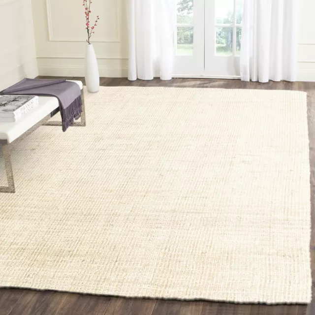 ALISON JUTE RUG WHITE Natural Braided Large 5 SIZES Floor mat Carpet FREE POST