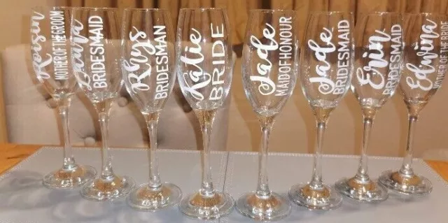 1 x Champagne Flute Vinyl Name & Role ~ Wedding decal/sticker/vinyl/occasion