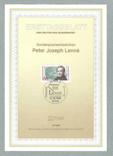 ETB, Deutsche Bundespost Berlin, Ersttagsblatt 13/1989 - Peter Joseph Lenné