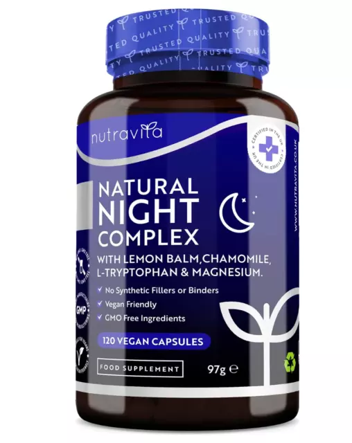 Ayuda para dormir complejo nocturno - 120 cápsulas - no tableta - Nutravita fabricado en el Reino Unido