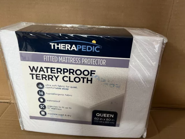 Therapedic Waterproof Terry Cloth Fitted Mattress Protector Size Queen New