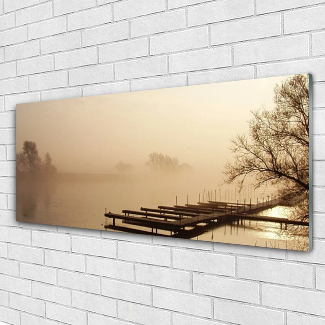 Tableau Déco ARTTOR Impression Sur Verre 90x30cm - Paysage Montagne Bateau