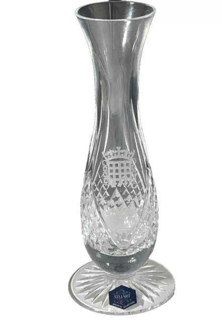 Stuart Crystal Footed Clear Glass Vass with etched pattern, Signed, Decorative