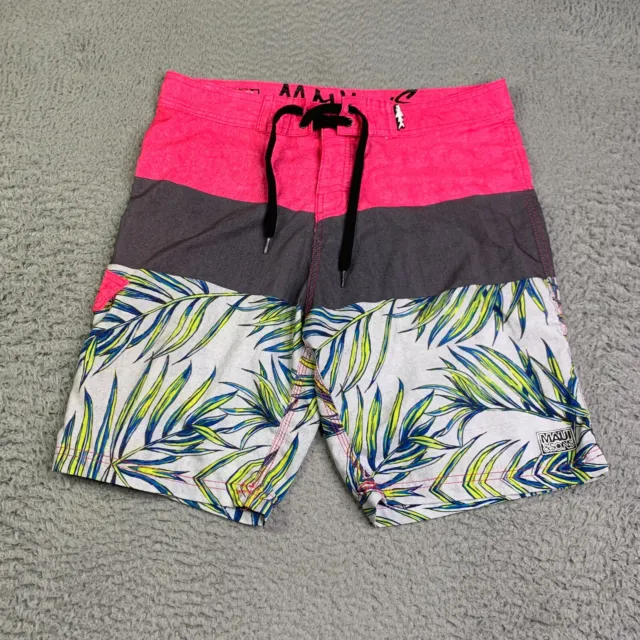 Maui And Sons Swim Trunks Mens 34 Pink Gray Floral Board Shorts Bathing Suit Men
