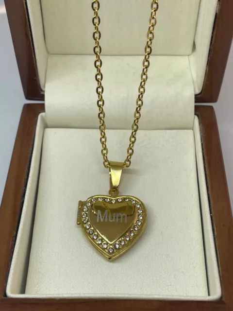 9ct Gold filled Heart Locket  Necklace Engraved Mum or Daughter  FREE Gift Box