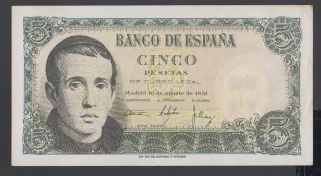Spain 5 Pesetas  16-08-1951  XF++/AU   P. 140,   Banknotes, Uncirculated