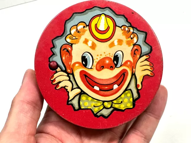 vtg Tin Litho Circus Carnival noisemaker w/ clown