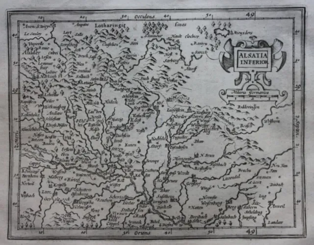 Original antique map GERMANY, FRANCE, 'Alsatia Inferior', Mercator, Hondius 1637
